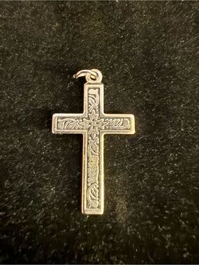 Intricate Silver-Tone Engraved Cross Pendant Necklace